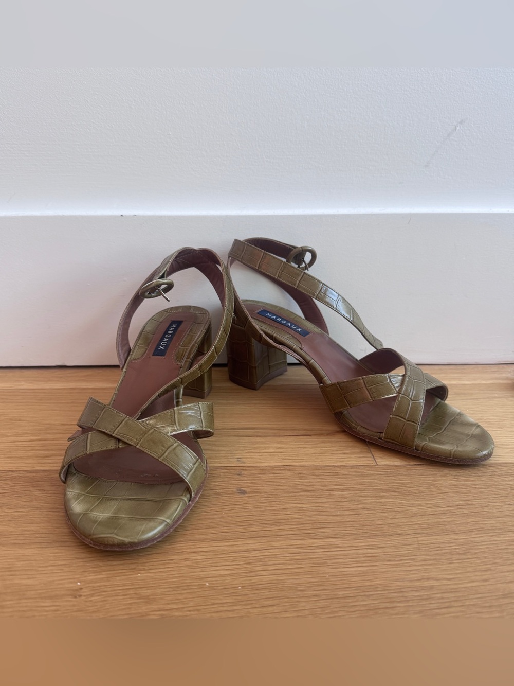 Margaux City Sandal Olive Croc Block Heel Sandals